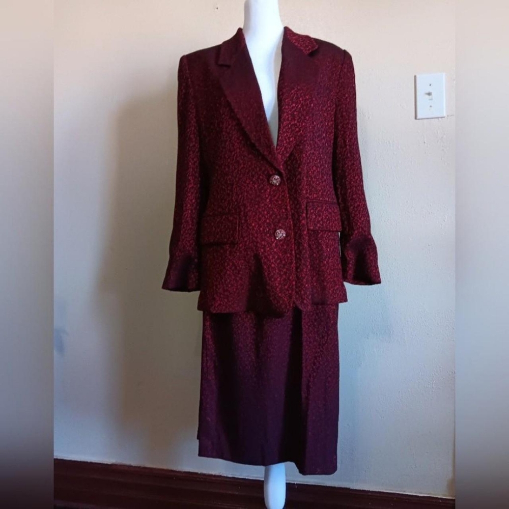 Vampy Vintage Burgundy Suit Skirt 2 Piece Iridescent Goth Steampunk Medium Set